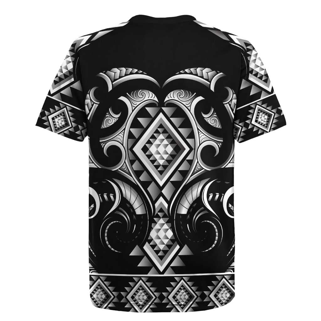 Black Ngaru Taniko With Aotearoa Maori Tattoo Rugby Jersey LT14 - Polynesian Pride