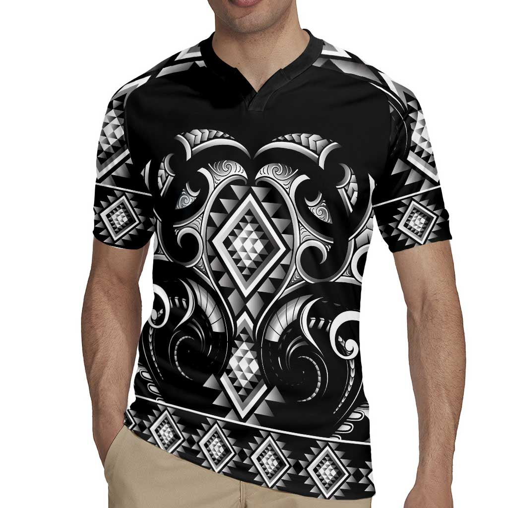 Black Ngaru Taniko With Aotearoa Maori Tattoo Rugby Jersey LT14 - Polynesian Pride