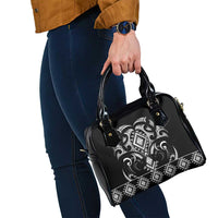 Black Ngaru Taniko With Aotearoa Maori Tattoo Shoulder Handbag