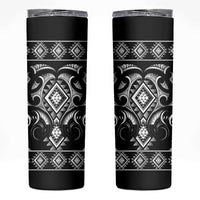 Black Ngaru Taniko With Aotearoa Maori Tattoo Skinny Tumbler LT14 Black - Polynesian Pride