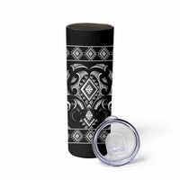Black Ngaru Taniko With Aotearoa Maori Tattoo Skinny Tumbler LT14 - Polynesian Pride