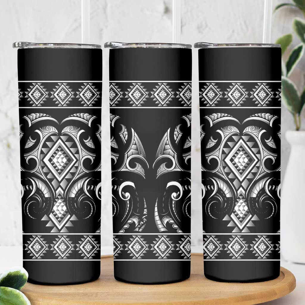 Black Ngaru Taniko With Aotearoa Maori Tattoo Skinny Tumbler LT14 - Polynesian Pride