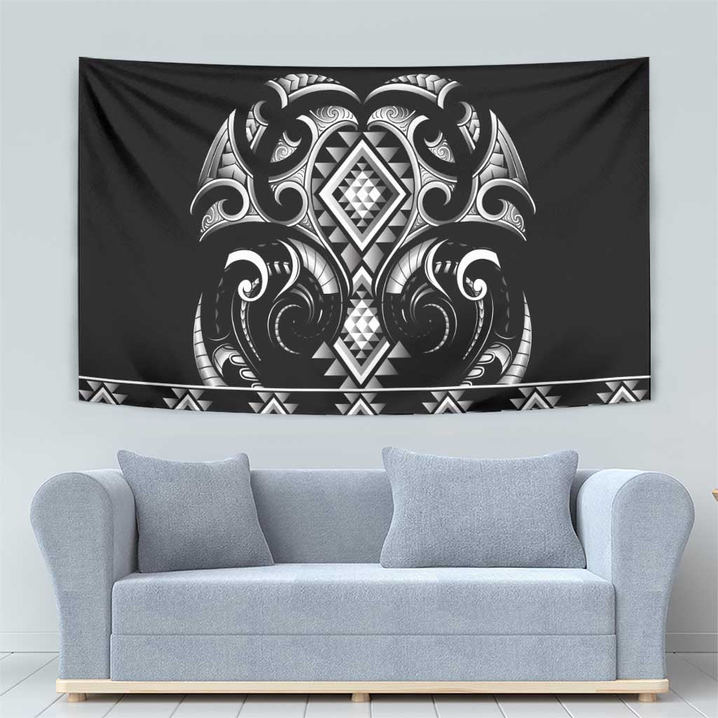 Black Ngaru Taniko With Aotearoa Maori Tattoo Tapestry LT14 - Polynesian Pride