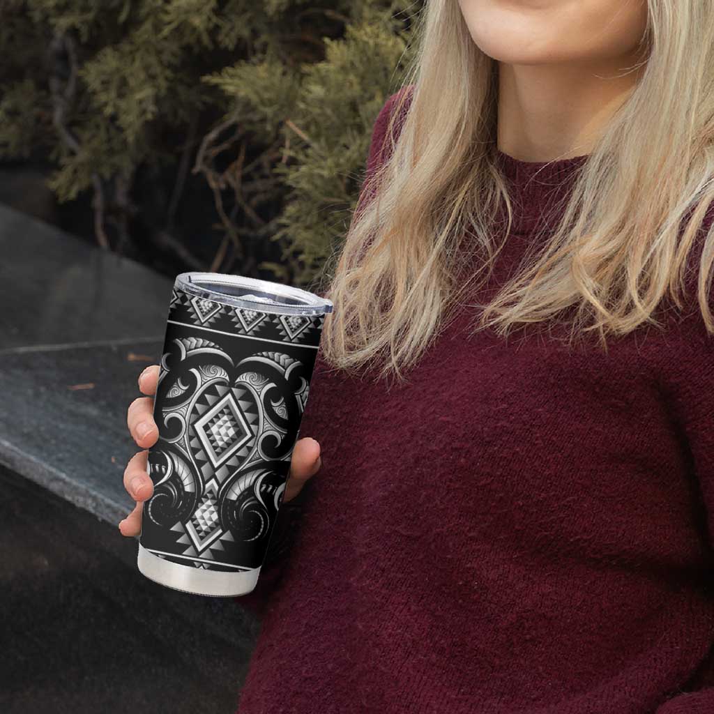 Black Ngaru Taniko With Aotearoa Maori Tattoo Tumbler Cup