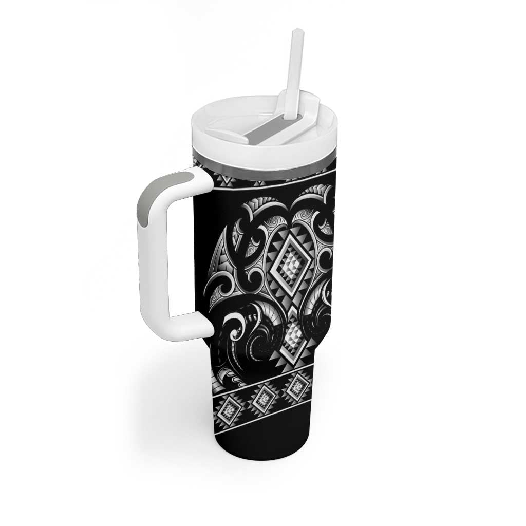 Black Ngaru Taniko With Aotearoa Maori Tattoo Tumbler With Handle