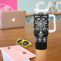 Black Ngaru Taniko With Aotearoa Maori Tattoo Tumbler With Handle
