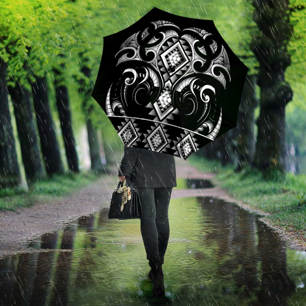 Black Ngaru Taniko With Aotearoa Maori Tattoo Umbrella - Polynesian Pride