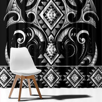 Black Ngaru Taniko With Aotearoa Maori Tattoo Window Curtain