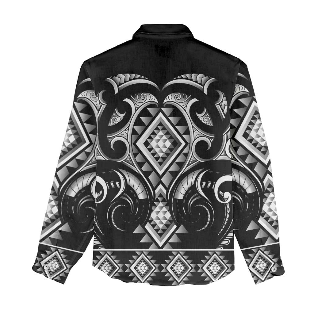 Black Ngaru Taniko With Aotearoa Maori Tattoo Women Casual Shirt LT14 - Polynesian Pride