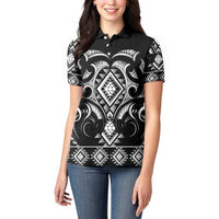 Black Ngaru Taniko With Aotearoa Maori Tattoo Women Polo Shirt LT14 - Polynesian Pride