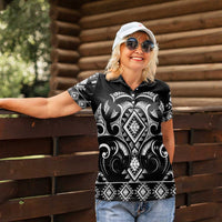 Black Ngaru Taniko With Aotearoa Maori Tattoo Women Polo Shirt LT14 - Polynesian Pride