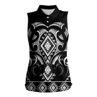 Black Ngaru Taniko With Aotearoa Maori Tattoo Women Sleeveless Polo Shirt LT14 Female Black - Polynesian Pride