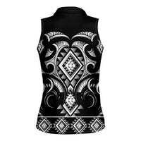 Black Ngaru Taniko With Aotearoa Maori Tattoo Women Sleeveless Polo Shirt LT14 - Polynesian Pride