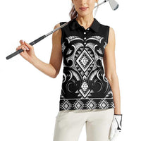 Black Ngaru Taniko With Aotearoa Maori Tattoo Women Sleeveless Polo Shirt LT14 - Polynesian Pride