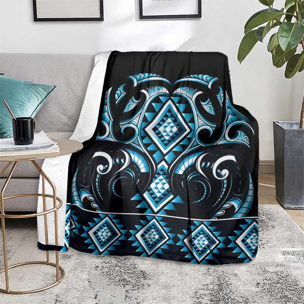 Blue Ngaru Taniko With Aotearoa Maori Tattoo Blanket