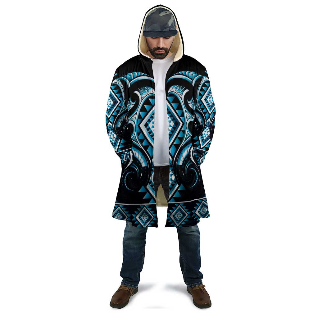 Blue Ngaru Taniko With Aotearoa Maori Tattoo Cloak - Polynesian Pride