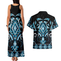 Blue Ngaru Taniko With Aotearoa Maori Tattoo Couples Matching Tank Maxi Dress and Hawaiian Shirt LT14 - Polynesian Pride