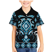 Blue Ngaru Taniko With Aotearoa Maori Tattoo Family Matching Mermaid Dress and Hawaiian Shirt LT14 Son's Shirt Blue - Polynesian Pride