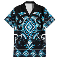 Blue Ngaru Taniko With Aotearoa Maori Tattoo Family Matching Off The Shoulder Long Sleeve Dress and Hawaiian Shirt LT14 Dad's Shirt - Short Sleeve Blue - Polynesian Pride