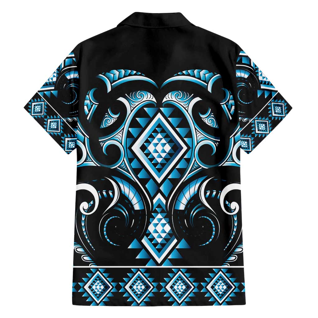 Blue Ngaru Taniko With Aotearoa Maori Tattoo Family Matching Off Shoulder Maxi Dress and Hawaiian Shirt LT14 - Polynesian Pride