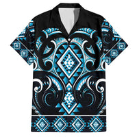 Blue Ngaru Taniko With Aotearoa Maori Tattoo Family Matching Puletasi and Hawaiian Shirt LT14 Dad's Shirt - Short Sleeve Blue - Polynesian Pride