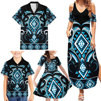 Blue Ngaru Taniko With Aotearoa Maori Tattoo Family Matching Summer Maxi Dress and Hawaiian Shirt LT14 - Polynesian Pride