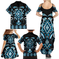 Blue Ngaru Taniko With Aotearoa Maori Tattoo Family Matching Summer Maxi Dress and Hawaiian Shirt LT14 - Polynesian Pride