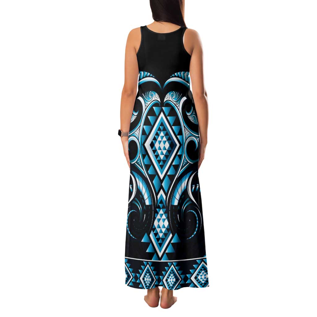 Blue Ngaru Taniko With Aotearoa Maori Tattoo Family Matching Tank Maxi Dress and Hawaiian Shirt LT14 - Polynesian Pride