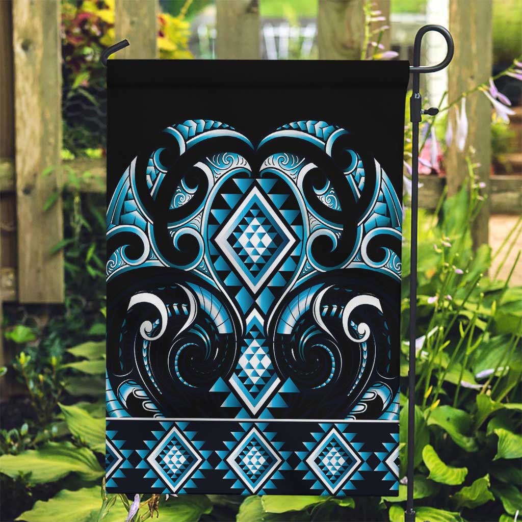 Blue Ngaru Taniko With Aotearoa Maori Tattoo Garden Flag