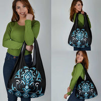 Blue Ngaru Taniko With Aotearoa Maori Tattoo Grocery Bag