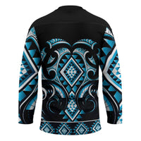 Blue Ngaru Taniko With Aotearoa Maori Tattoo Hockey Jersey - Polynesian Pride