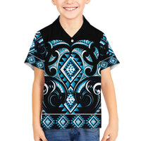 Blue Ngaru Taniko With Aotearoa Maori Tattoo Kid Hawaiian Shirt LT14 Kid Blue - Polynesian Pride