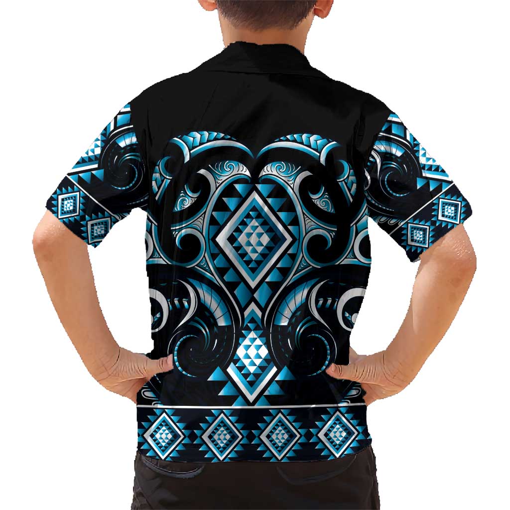 Blue Ngaru Taniko With Aotearoa Maori Tattoo Kid Hawaiian Shirt LT14 - Polynesian Pride