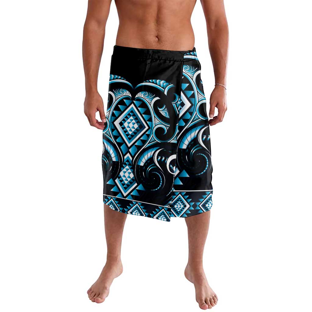 Blue Ngaru Taniko With Aotearoa Maori Tattoo Lavalava