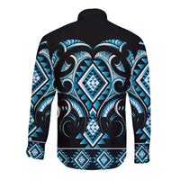 Blue Ngaru Taniko With Aotearoa Maori Tattoo Long Sleeve Button Shirt LT14 - Polynesian Pride
