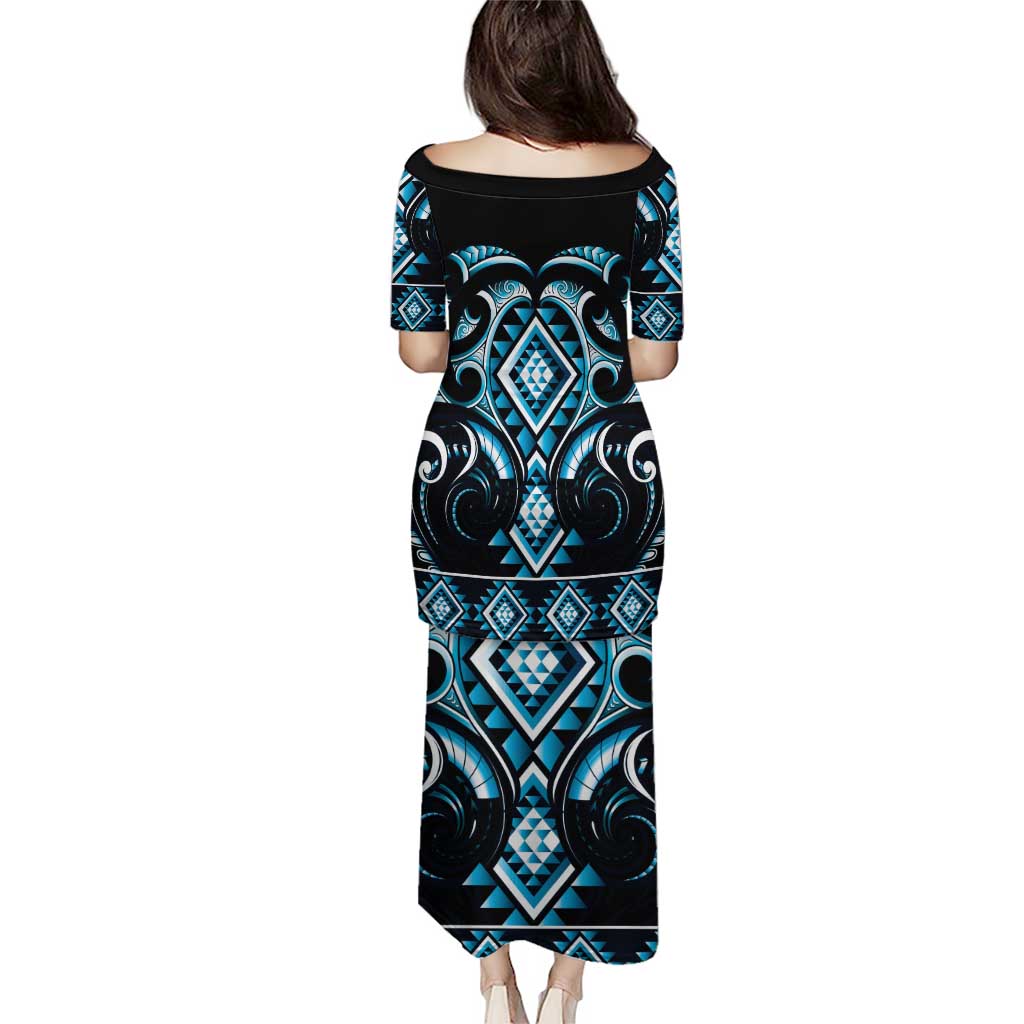 Blue Ngaru Taniko With Aotearoa Maori Tattoo Puletasi LT14 - Polynesian Pride