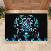 Blue Ngaru Taniko With Aotearoa Maori Tattoo Rubber Doormat