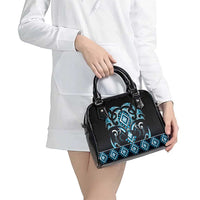 Blue Ngaru Taniko With Aotearoa Maori Tattoo Shoulder Handbag