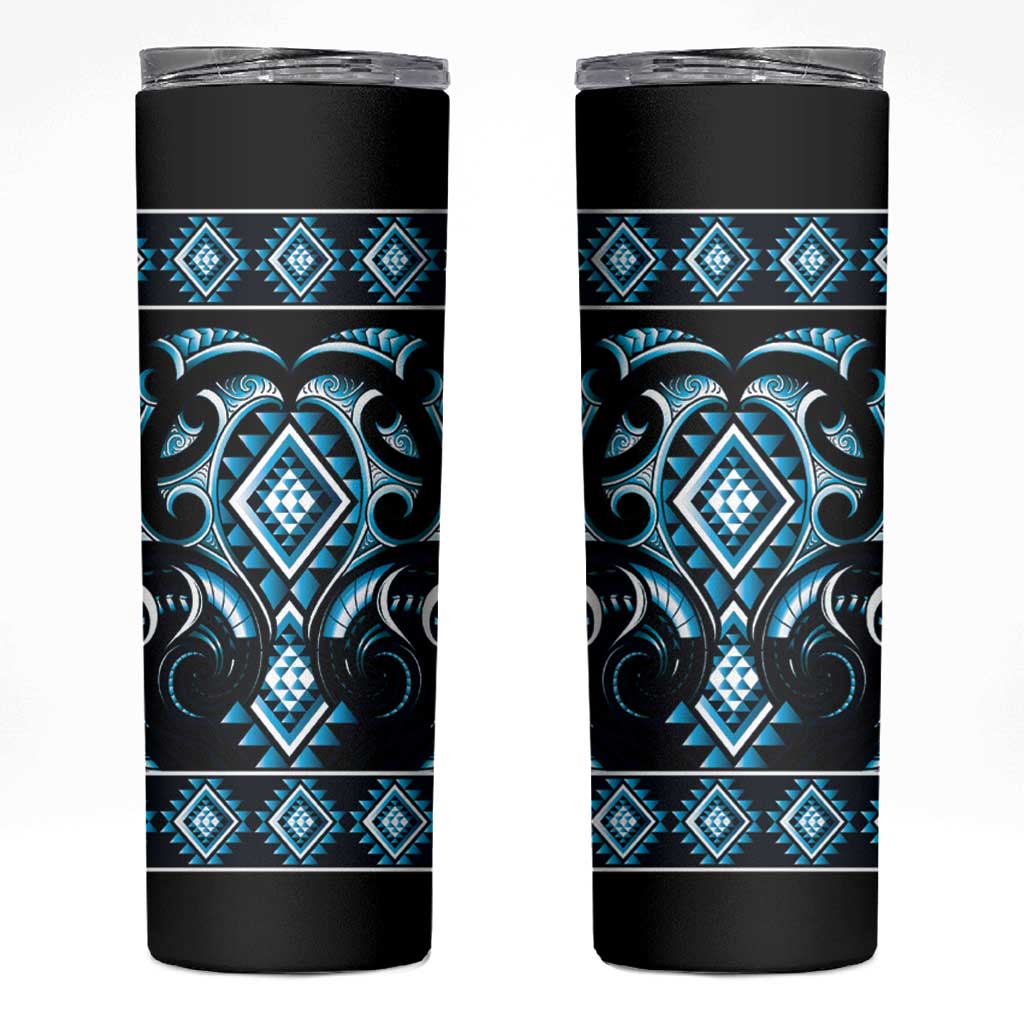 Blue Ngaru Taniko With Aotearoa Maori Tattoo Skinny Tumbler LT14 Blue - Polynesian Pride
