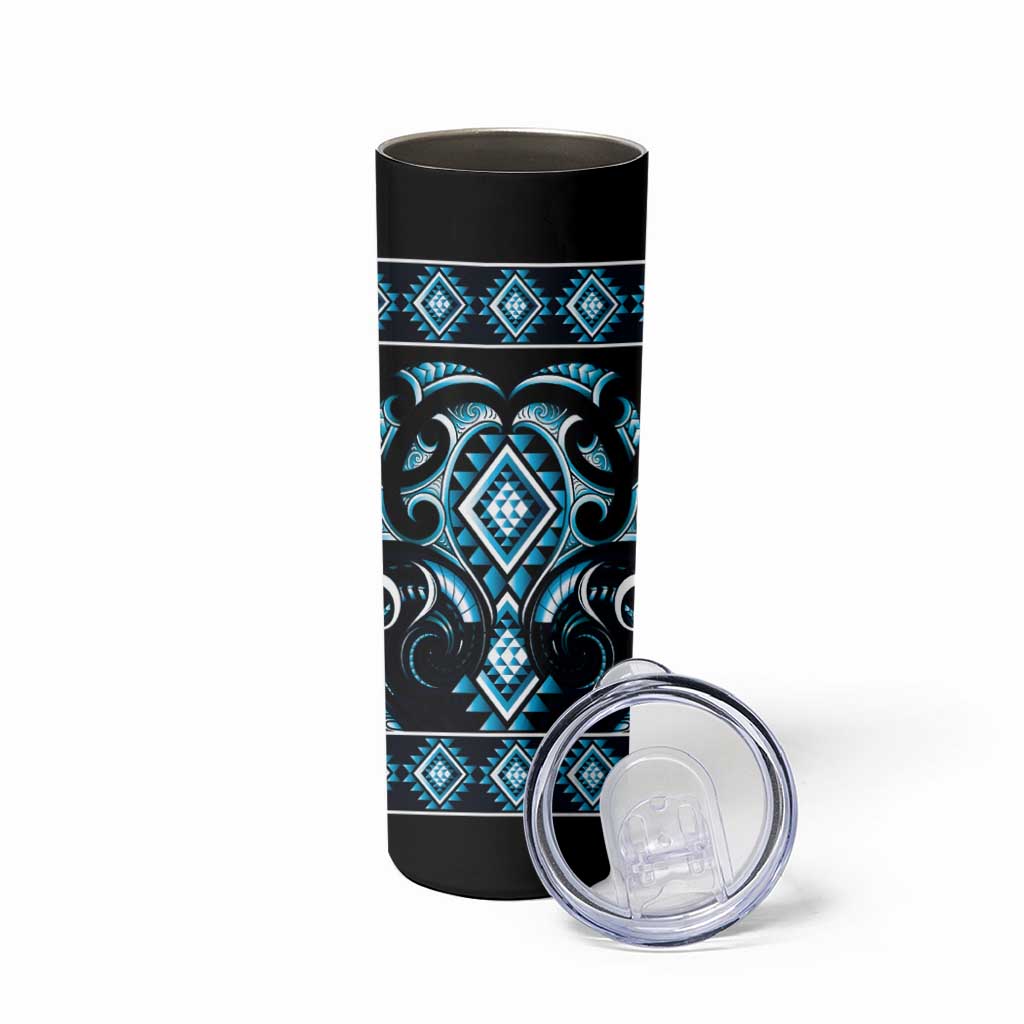 Blue Ngaru Taniko With Aotearoa Maori Tattoo Skinny Tumbler LT14 - Polynesian Pride