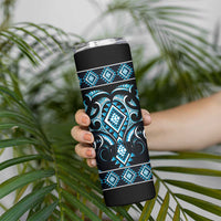 Blue Ngaru Taniko With Aotearoa Maori Tattoo Skinny Tumbler LT14 - Polynesian Pride