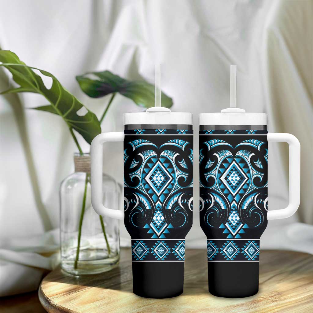 Blue Ngaru Taniko With Aotearoa Maori Tattoo Tumbler With Handle