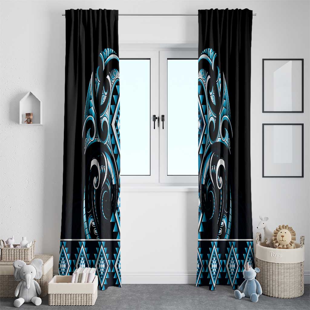 Blue Ngaru Taniko With Aotearoa Maori Tattoo Window Curtain