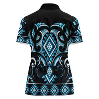 Blue Ngaru Taniko With Aotearoa Maori Tattoo Women Polo Shirt LT14 - Polynesian Pride