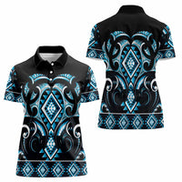 Blue Ngaru Taniko With Aotearoa Maori Tattoo Women Polo Shirt LT14 - Polynesian Pride