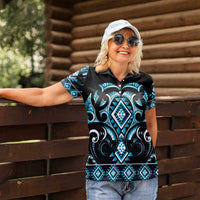 Blue Ngaru Taniko With Aotearoa Maori Tattoo Women Polo Shirt LT14 - Polynesian Pride
