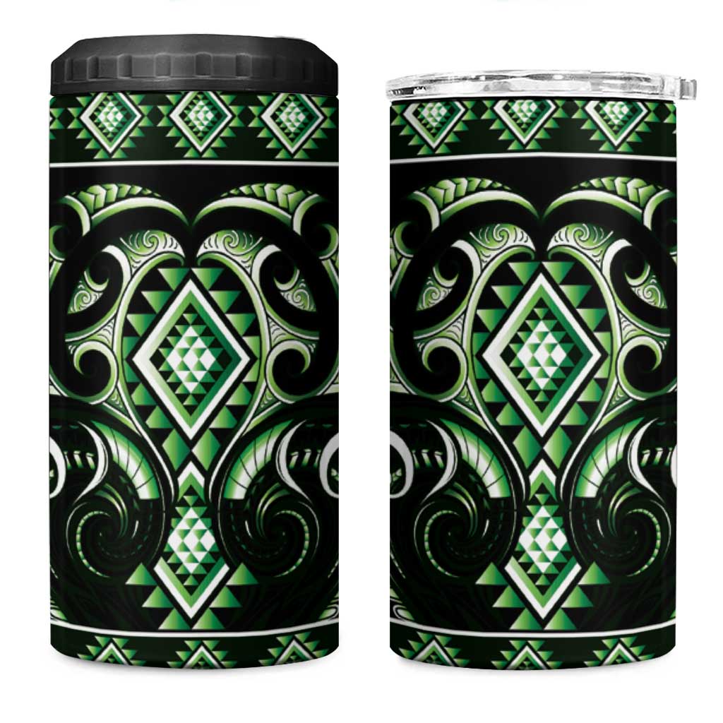 Green Ngaru Taniko With Aotearoa Maori Tattoo 4 in 1 Can Cooler Tumbler LT14 One Size: 16 oz Green - Polynesian Pride