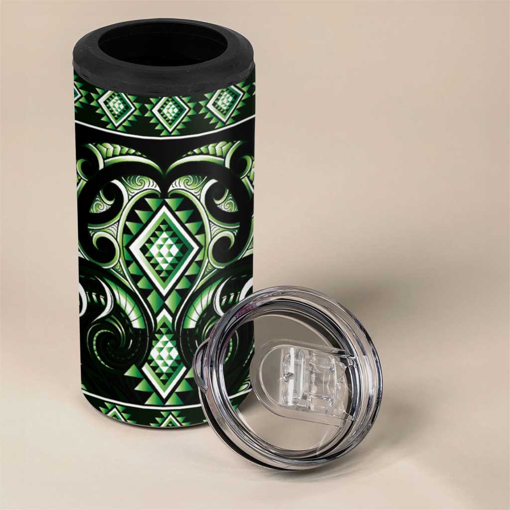 Green Ngaru Taniko With Aotearoa Maori Tattoo 4 in 1 Can Cooler Tumbler LT14 - Polynesian Pride