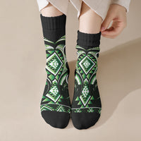 Green Ngaru Taniko With Aotearoa Maori Tattoo Crew Socks LT14 Crew Socks Green - Polynesian Pride