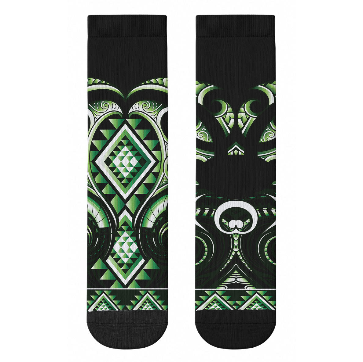 Green Ngaru Taniko With Aotearoa Maori Tattoo Crew Socks LT14 - Polynesian Pride